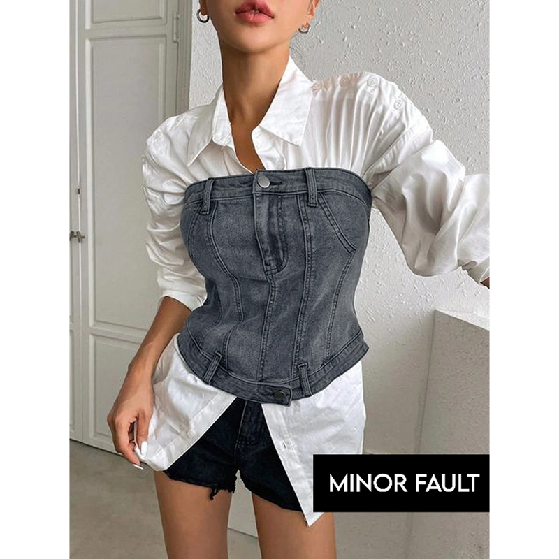 (Minor Fault) Dark Grey Denim Corset | Montivo Pakistan