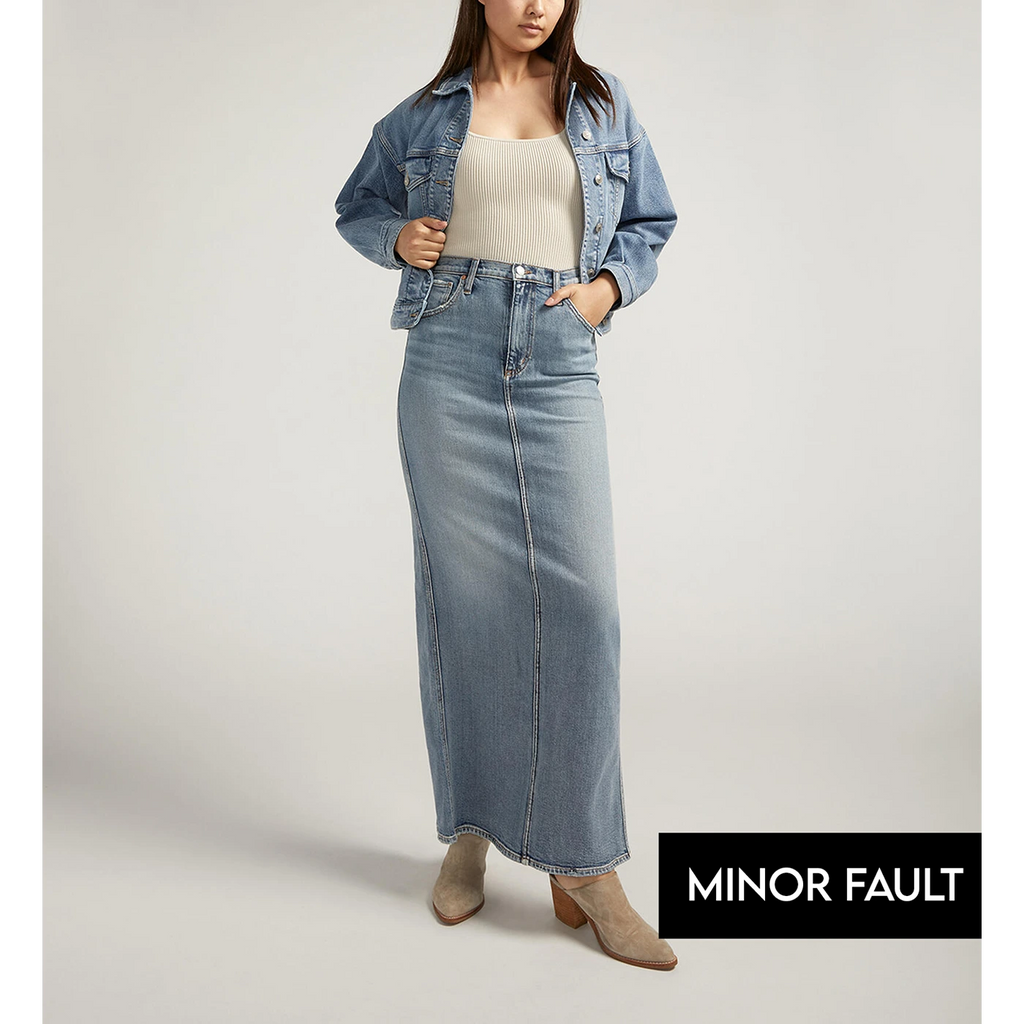 (Minor Fault) Blue Back Slit Maxi Jeans Skirt | Montivo Pakistan