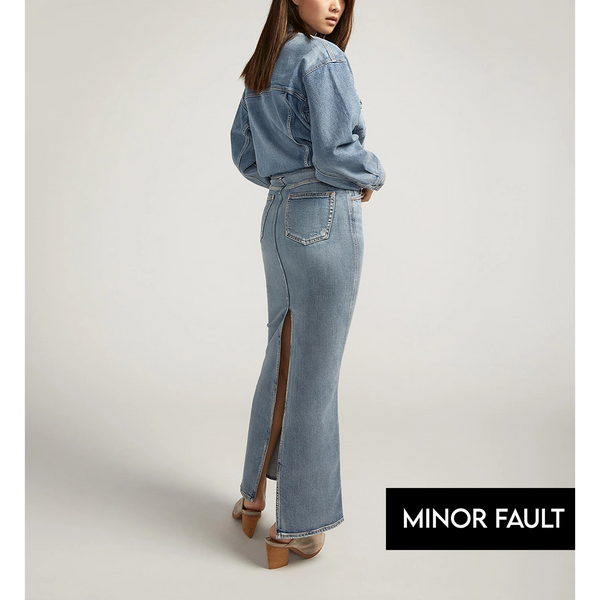 (Minor Fault) Blue Back Slit Maxi Jeans Skirt | Montivo Pakistan