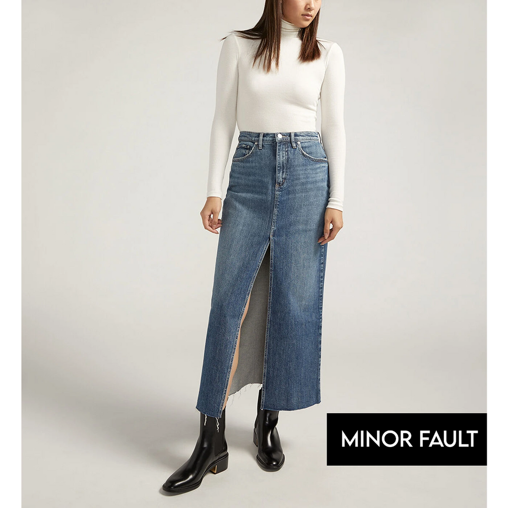 (Minor Fault) Mid Blue Front Slit Maxi Denim Skirt | Montivo Pakistan