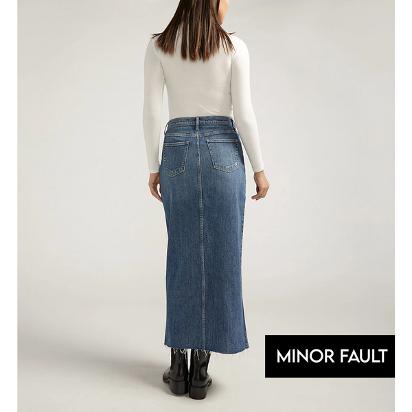 (Minor Fault) Mid Blue Front Slit Maxi Denim Skirt | Montivo Pakistan