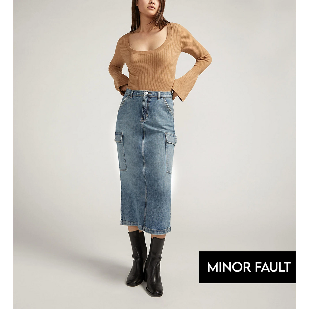 (Minor Fault) Vintage Blue Cargo Back Slit Skirt | Montivo Pakistan