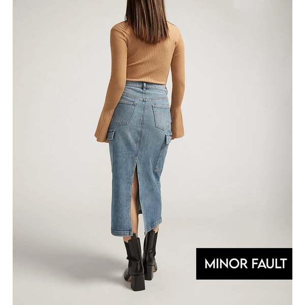 (Minor Fault) Vintage Blue Cargo Back Slit Skirt | Montivo Pakistan