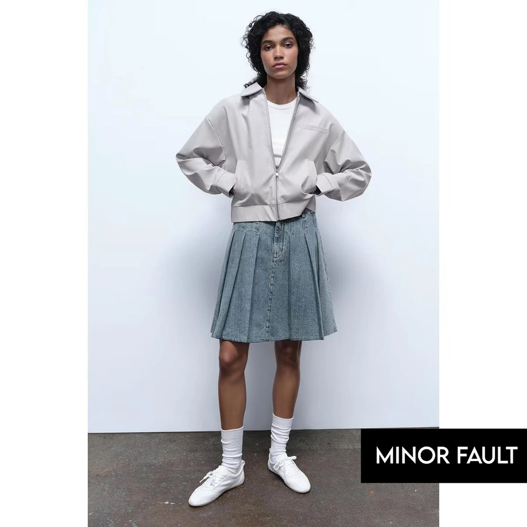 (Minor Fault) Vintage Blue Pleated Denim Skirt | Montivo Pakistan