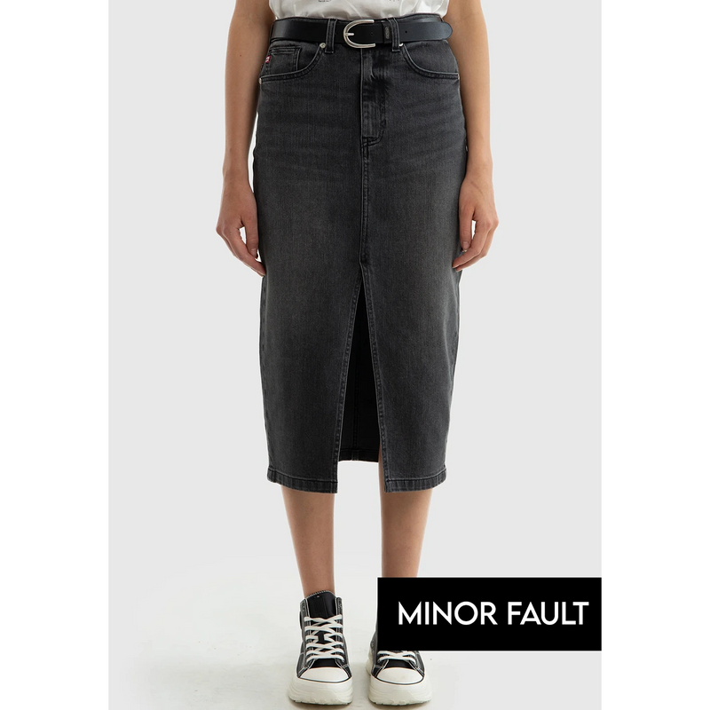 (Minor Fault) Charcoal Front Slit Denim Skirt | Montivo Pakistan