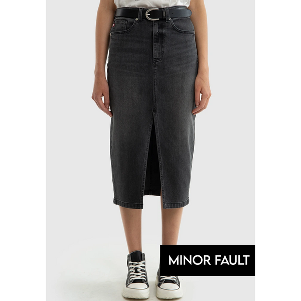 (Minor Fault) Charcoal Front Slit Denim Skirt | Montivo Pakistan