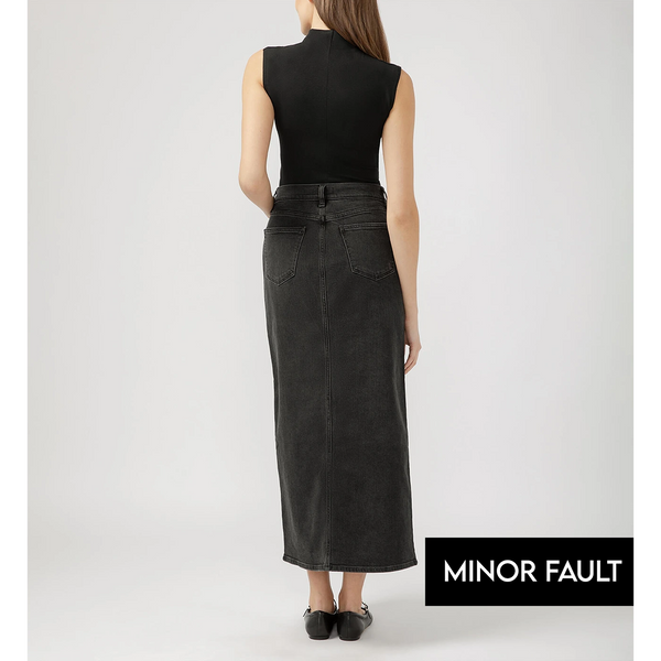 (Minor Fault) Front Slit Charcoal Denim Skirt | Montivo Pakistan