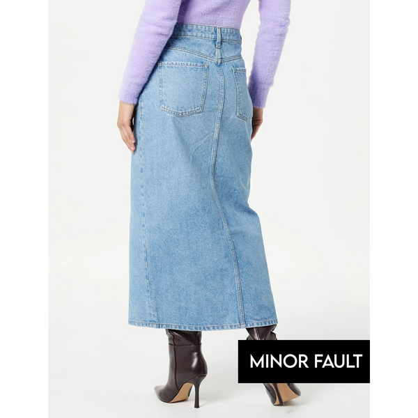 (Minor Fault) Light Blue Denim Front Slit Skirt | Montivo Pakistan