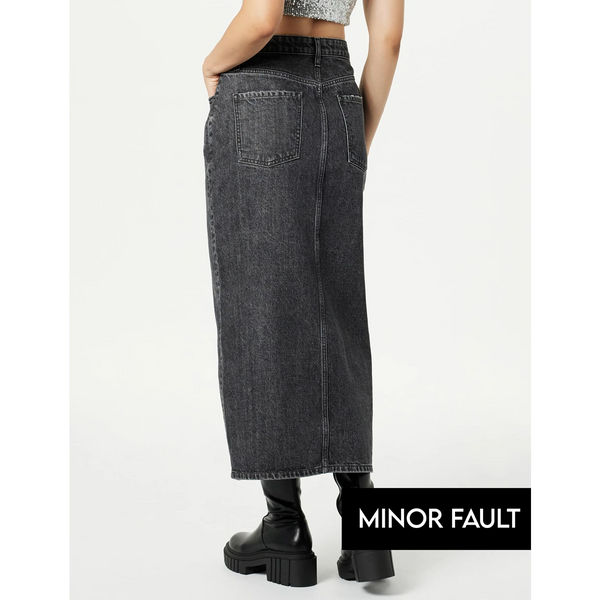 (Minor Fault) Charcoal Front Slit Denim Skirt | Montivo Pakistan