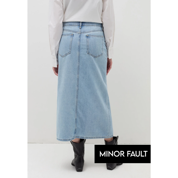 (Minor Fault) Light Wash Front Slit Denim Skirt | Montivo Pakistan