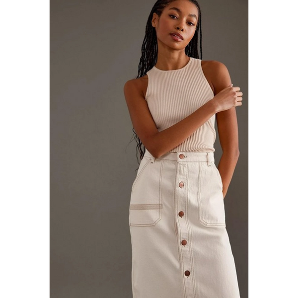 White Button Down Denim Skirt | Montivo Pakistan