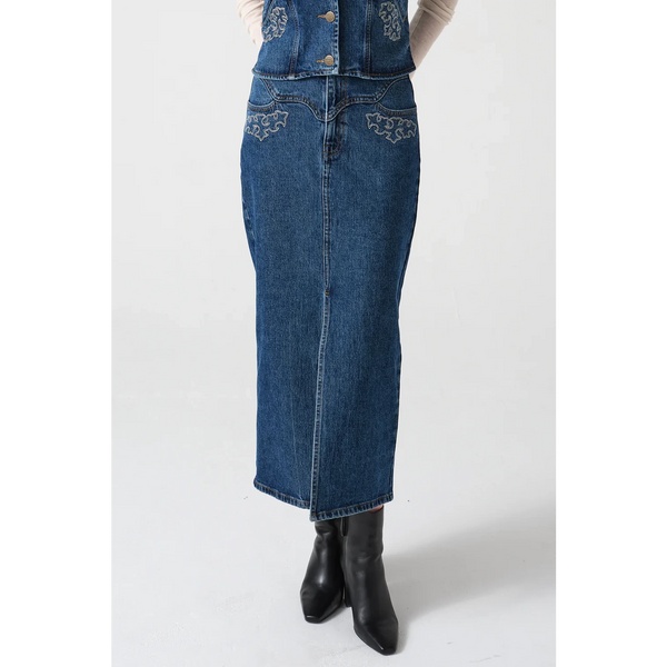 Embroidered Detailing Denim Skirt | Montivo Pakistan