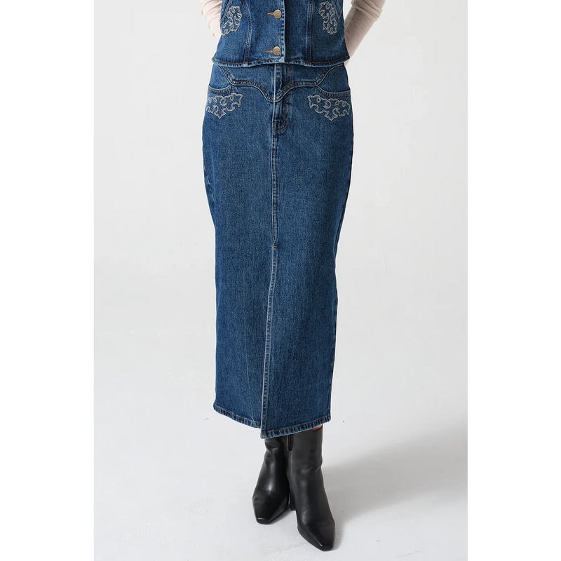 Embroidered Detailing Denim Skirt | Montivo Pakistan