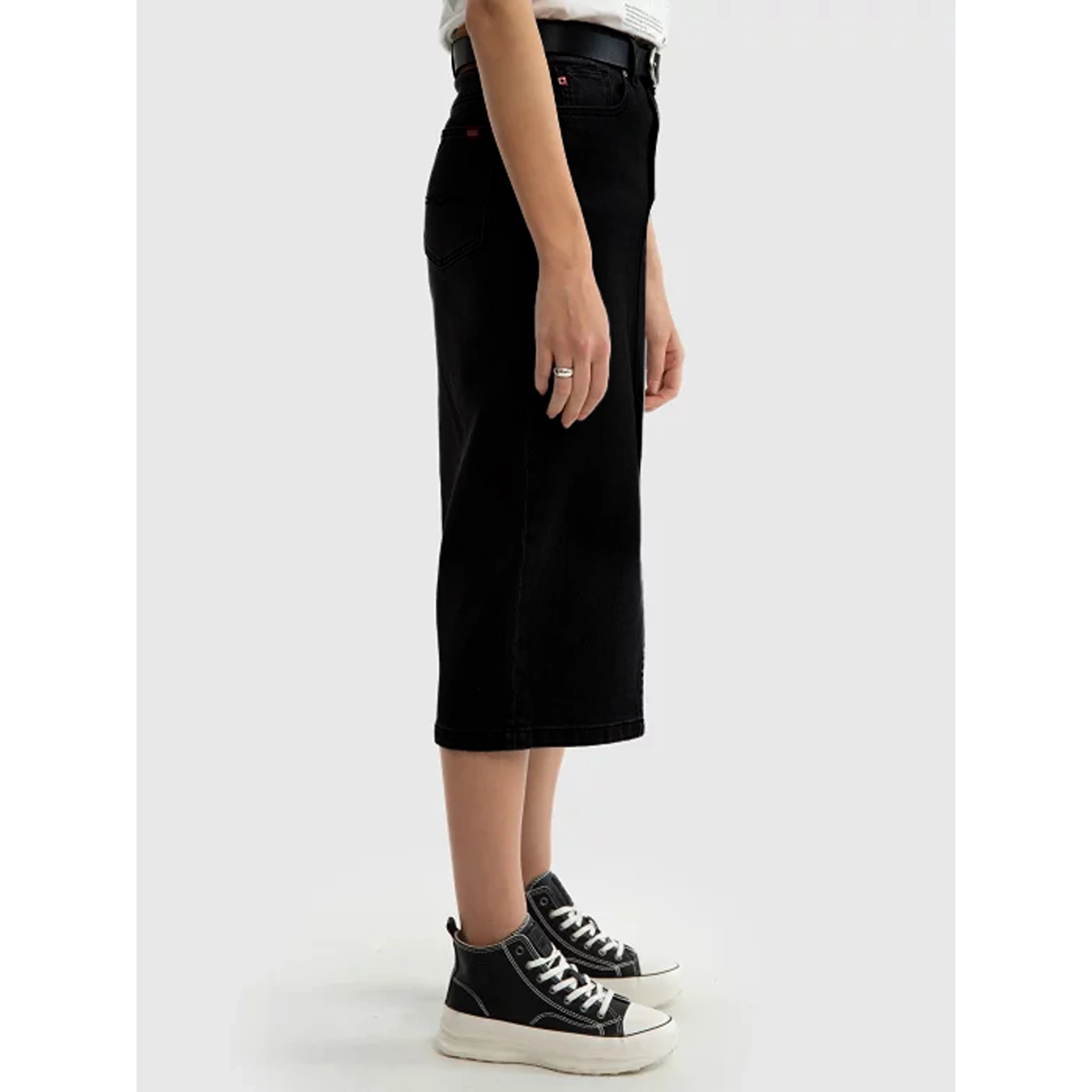 Black Front Slit Denim Skirt | Montivo Pakistan