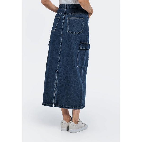 Dark Blue Maxi Back Slit Denim Skirt | Montivo Pakistan