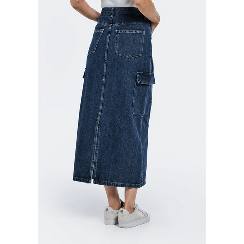 Dark Blue Maxi Back Slit Denim Skirt | Montivo Pakistan