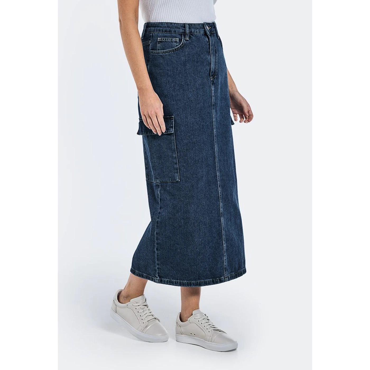 Dark Blue Maxi Back Slit Denim Skirt | Montivo Pakistan