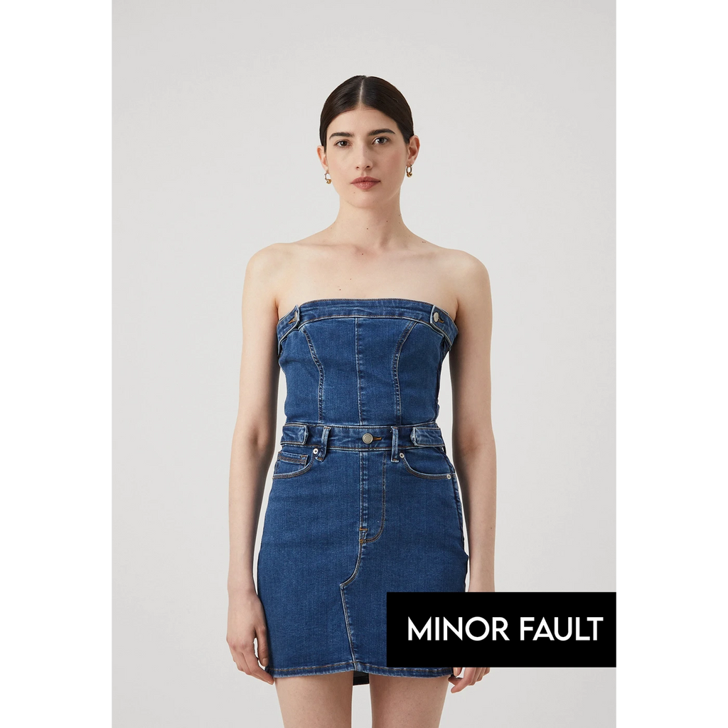 (Minor Fault) Blue Denim Mini Tube Dress | Montivo Pakistan