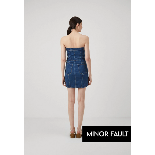 (Minor Fault) Blue Denim Mini Tube Dress | Montivo Pakistan