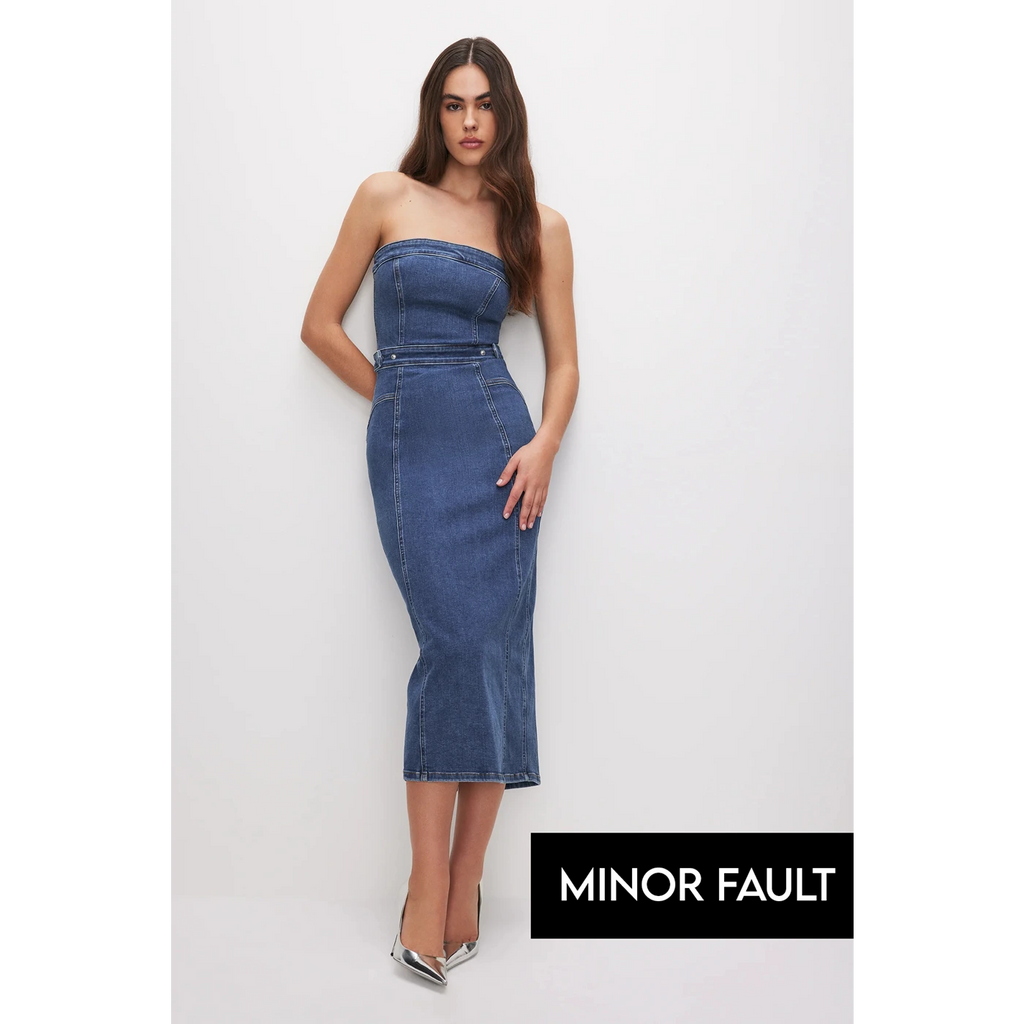 (Minor Fault) Blue Denim Tube Midi Dress | Montivo Pakistan