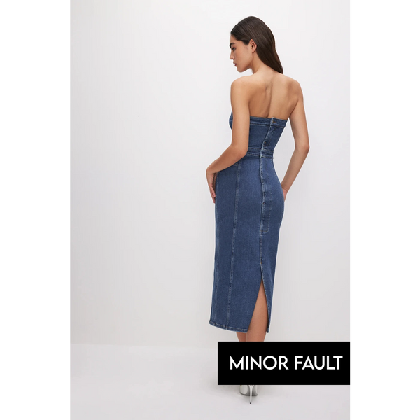 (Minor Fault) Blue Denim Tube Midi Dress | Montivo Pakistan