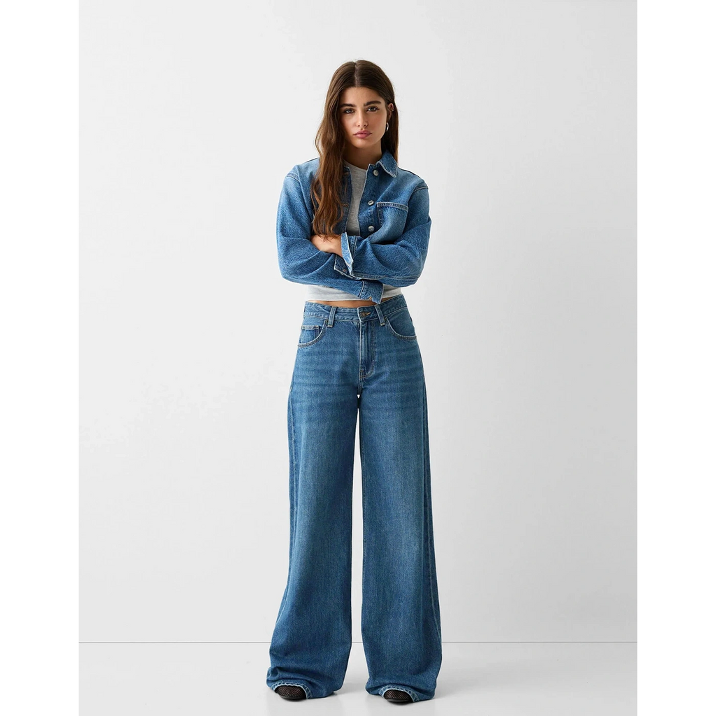 Mid Blue Wide Leg Jeans | Montivo Pakistan