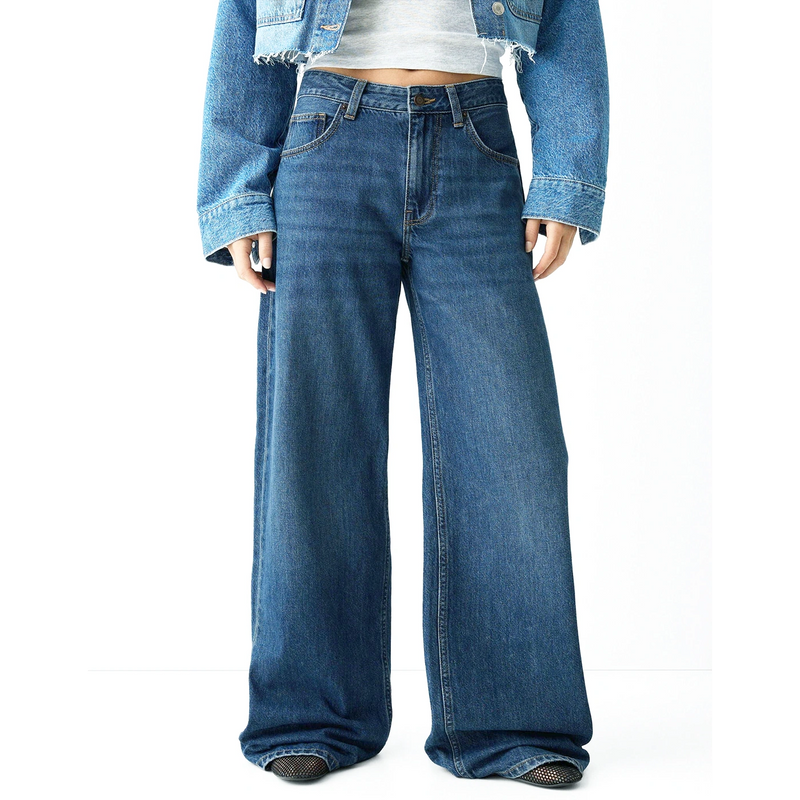 Mid Blue Wide Leg Jeans | Montivo Pakistan