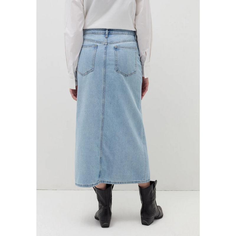 Light Wash Front Slit Denim Skirt | Montivo Pakistan