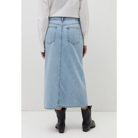 Light Wash Front Slit Denim Skirt | Montivo Pakistan