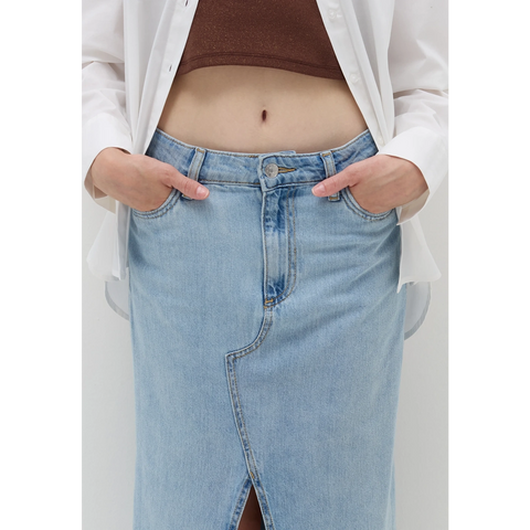 Light Wash Front Slit Denim Skirt | Montivo Pakistan