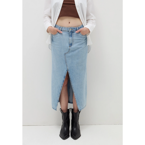 Light Wash Front Slit Denim Skirt | Montivo Pakistan