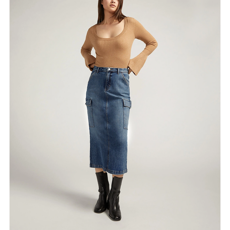 Mid Blue Cargo Back Slit Skirt | Montivo Pakistan