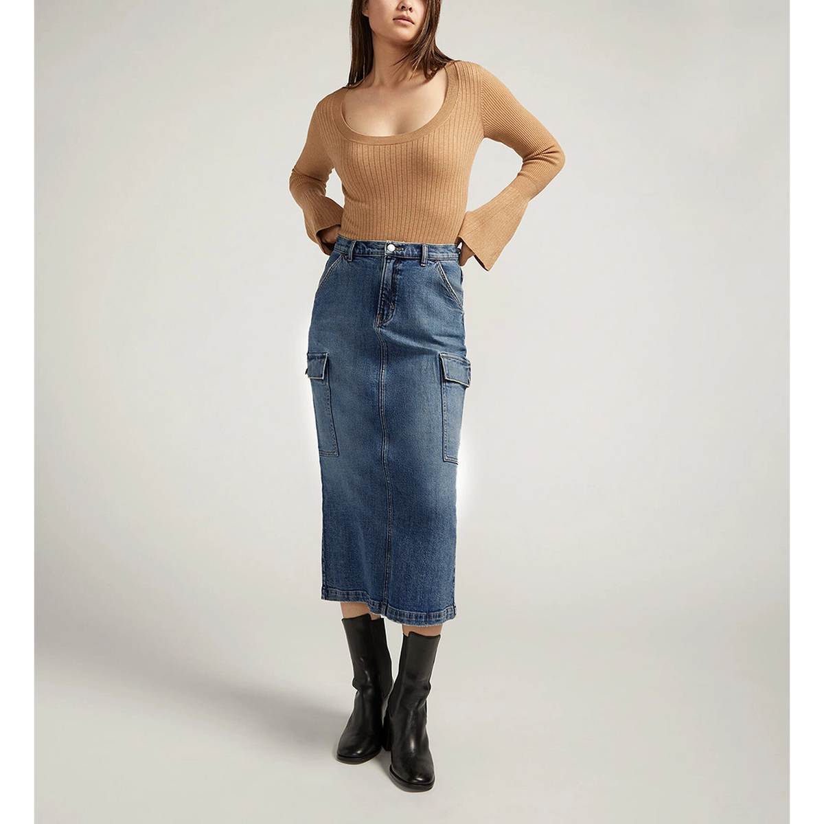 Mid Blue Cargo Back Slit Skirt | Montivo Pakistan