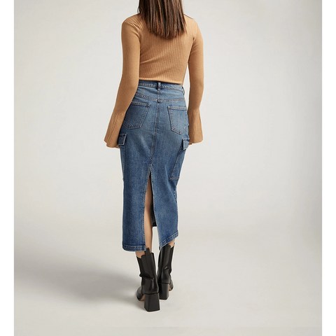 Mid Blue Cargo Back Slit Skirt | Montivo Pakistan