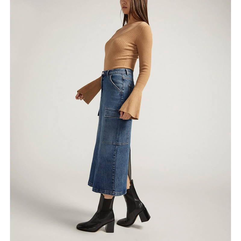 Mid Blue Cargo Back Slit Skirt | Montivo Pakistan