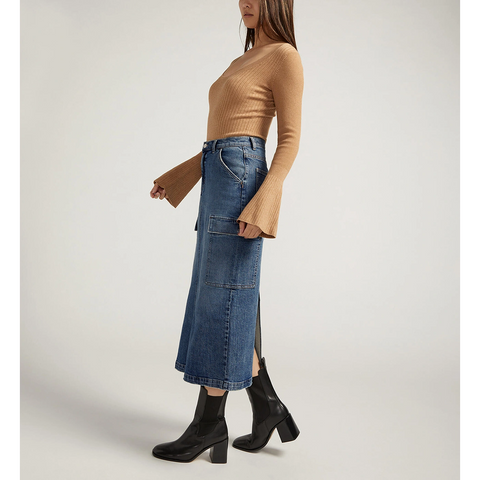 Mid Blue Cargo Back Slit Skirt | Montivo Pakistan