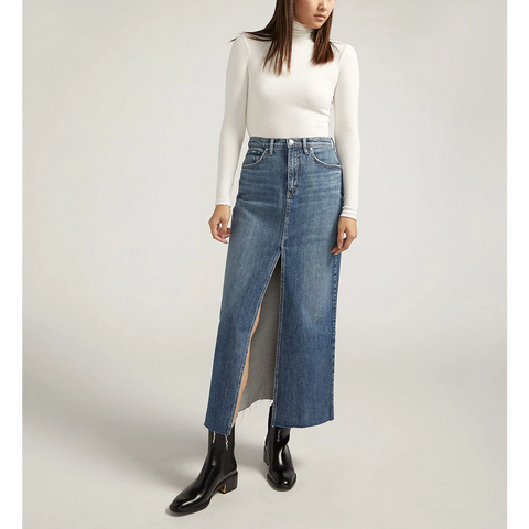 Mid Blue Front Slit Maxi Denim Skirt | Montivo Pakistan