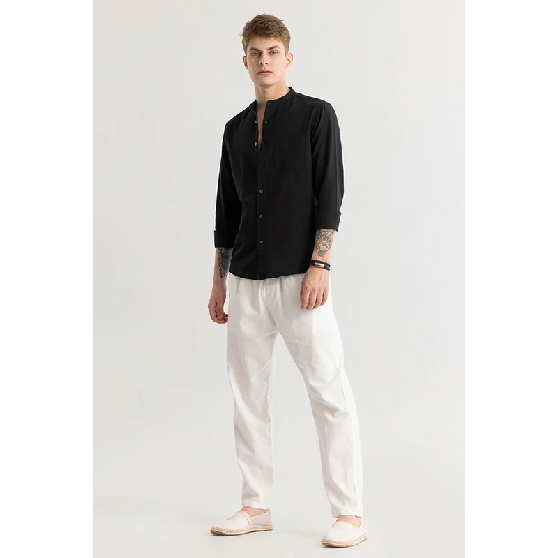 Black Mandarin Collar Pocket Slim Shirt | Montivo Pakistan