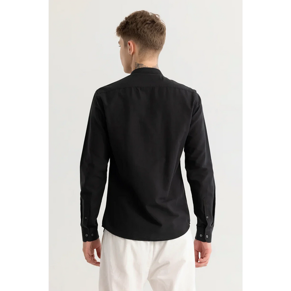 Black Mandarin Collar Pocket Slim Shirt | Montivo Pakistan