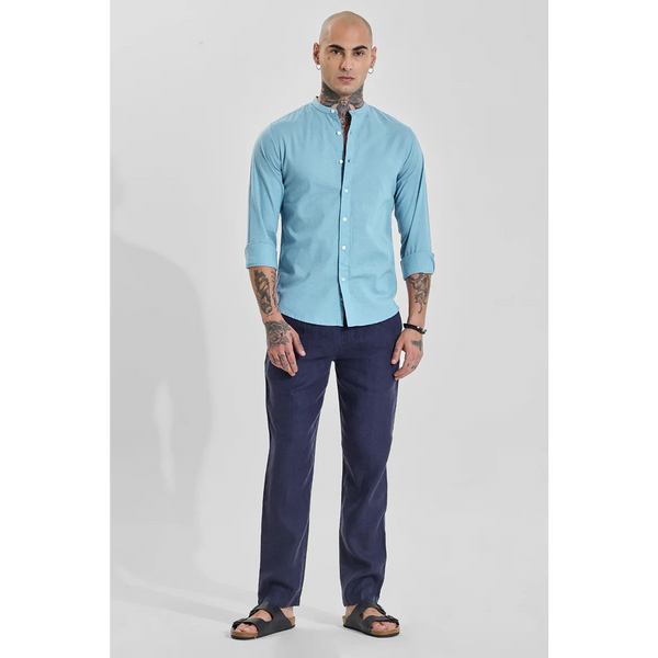 Blue Mandarin Collar Slim Shirt | Montivo Pakistan