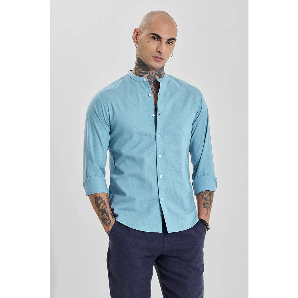 Blue Mandarin Collar Slim Shirt | Montivo Pakistan