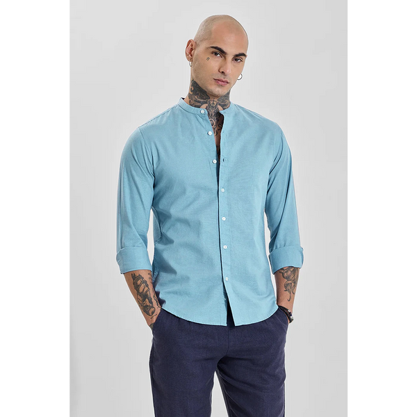 Blue Mandarin Collar Slim Shirt | Montivo Pakistan