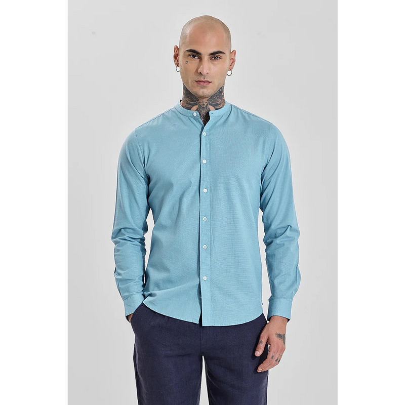 Blue Mandarin Collar Slim Shirt | Montivo Pakistan