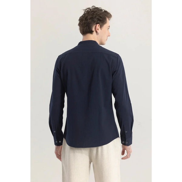 Navy Mandarin Collar Pocket Slim Shirt | Montivo Pakistan