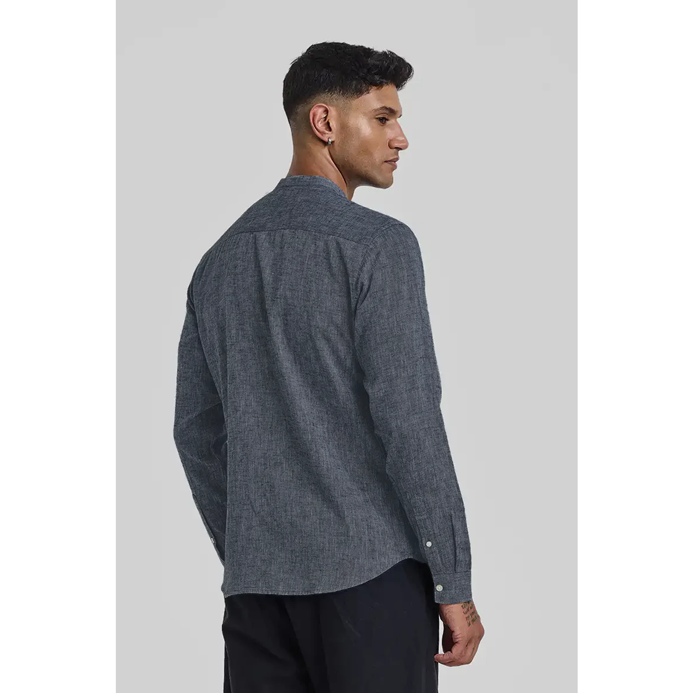 Grey Textured Mandarin Pocket Slim Shirt | Montivo Pakistan