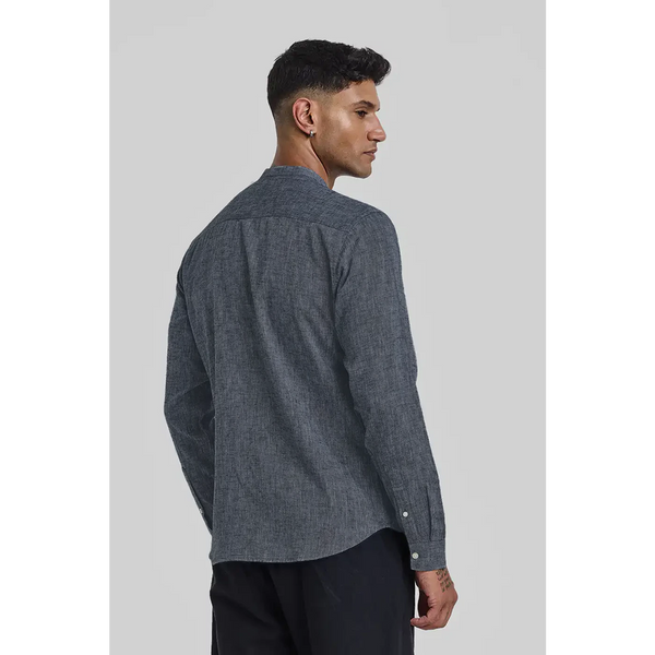 Grey Textured Mandarin Pocket Slim Shirt | Montivo Pakistan