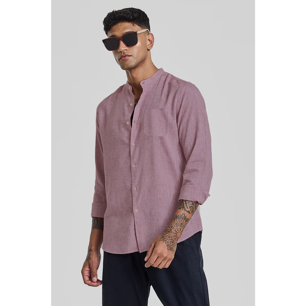 Pink Textured Mandarin Pocket Slim Shirt | Montivo Pakistan