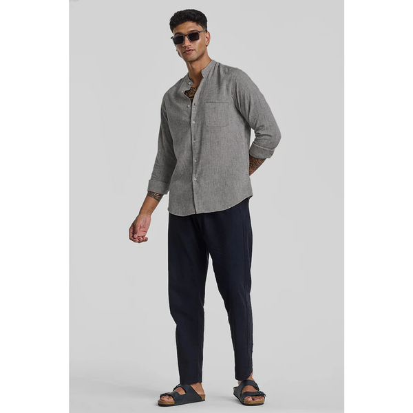 Light Grey Textured Mandarin Pocket Slim Shirt | Montivo Pakistan