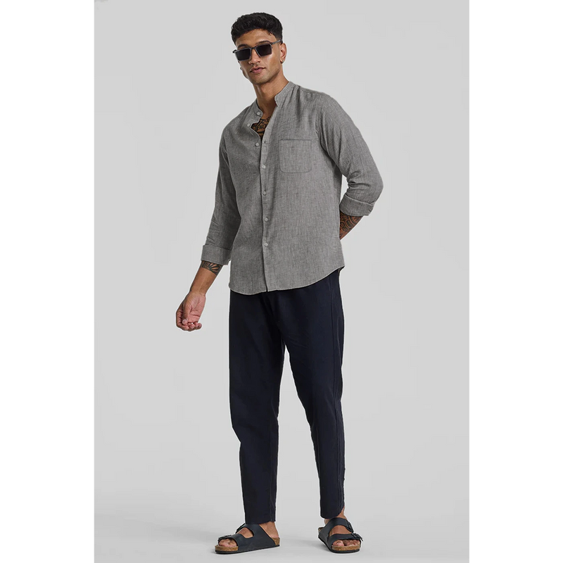 Light Grey Textured Mandarin Pocket Slim Shirt | Montivo Pakistan