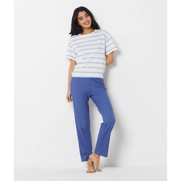 Light Blue Stripes Relaxed Fit Tshirt | Montivo Pakistan